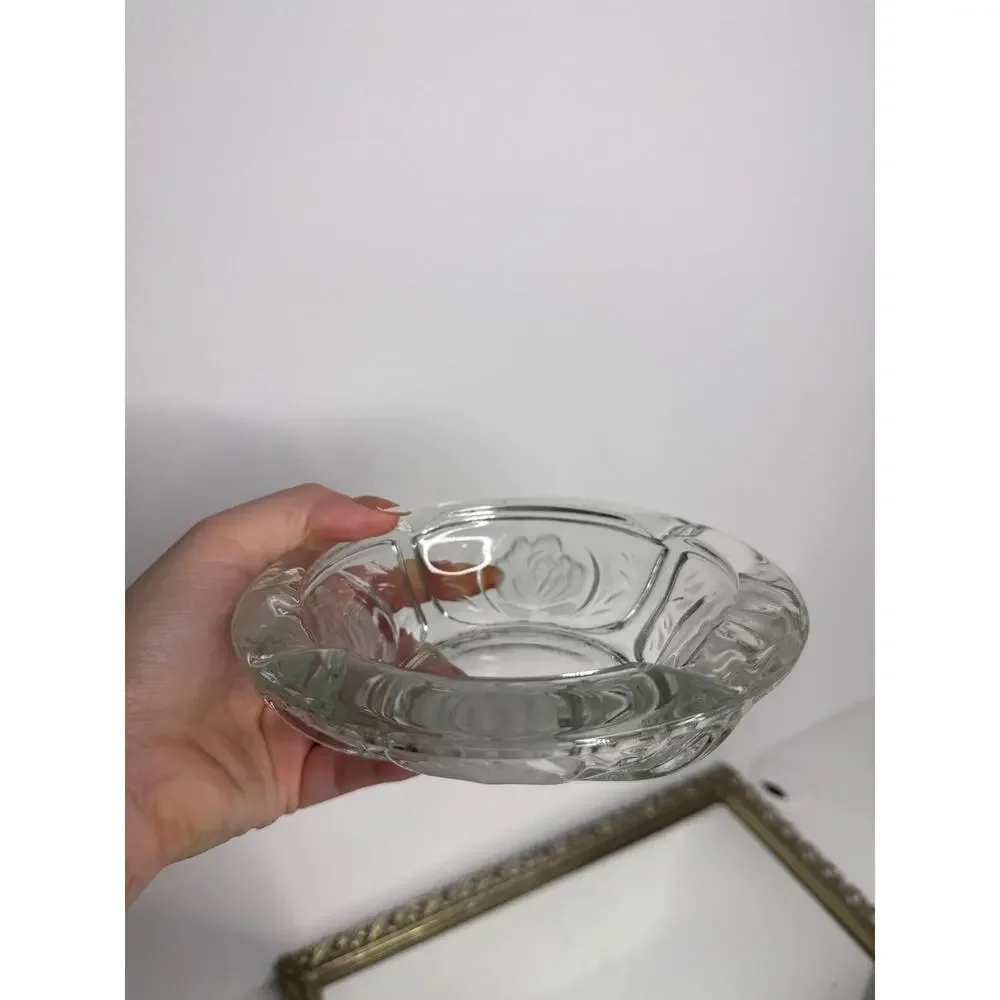 Vintage KIG Indonesia Glass Ashtray: Mid-Century Rose Design, 6”